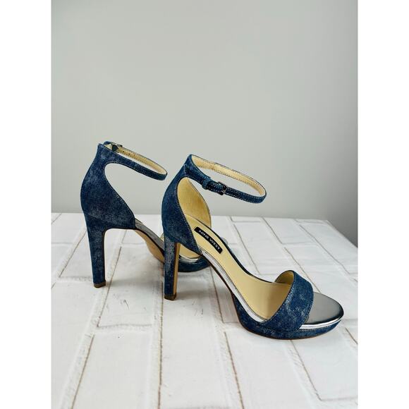 Nine West denim shimmery ankle strap heeled sandals size 7.5M - Picture 7 of 13